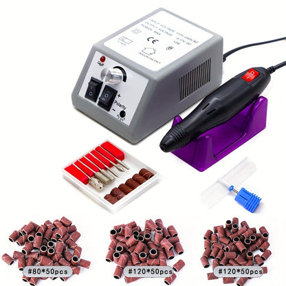 Professional Nail Drill Kit 20000RPM with 6 Drill Bits & 50 Sanding Bands — Electric Manicure Pedicure Machine Low Noise Dual-Hand for Acrylic Gel Natural Nails, Home & Salon Nail File Set, 8-in-1 Option