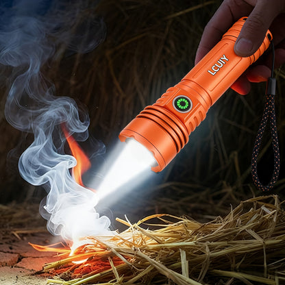 Fire Starter Flashlight with Fresnel Lens – 4500 Lumens Rechargeable Aluminum Alloy Ignition Torch, 1000M Long Range, 6 Modes Tactical Adjustable Beam for Wilderness Survival, Camping, Fishing & Emergency