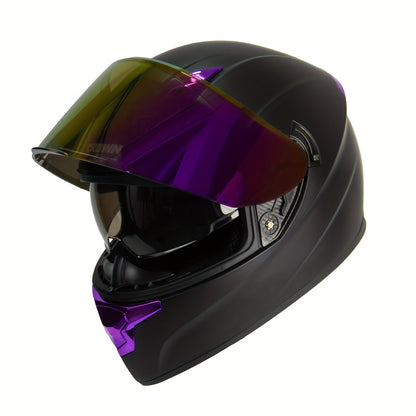 Full Face Motorcycle Helmet Purple – DOT Approved Adult Motorbike Helmet, Lightweight Aerodynamic Design for Men Women, Sizes M / L / XL