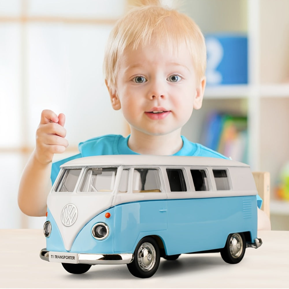 1:36 Volkswagen Bus Die-Cast Toy Car Model with Openable Doors & Pull-Back Function – Collectible Miniature VW Van for Kids Ages 3+ and Adults, Blue, Birthday Christmas Gift