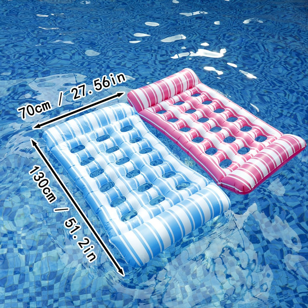 Pool Float Lounger for Adults with Built-In Headrest – Inflatable Tanning Mat for Swimming Pool Beach Lake River, Comfortable Water Relaxation Raft, Dark Blue Pink Blue Colors