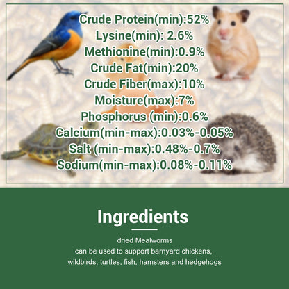Dried Mealworms High Protein Animal Feed – Natural Insect Treats for Chickens Wild Birds Hens Ducks Turtles Fish Lizards Hamsters, Non-GMO Dried Larvae Pet Food Supplement, 0.6LB to 44LB