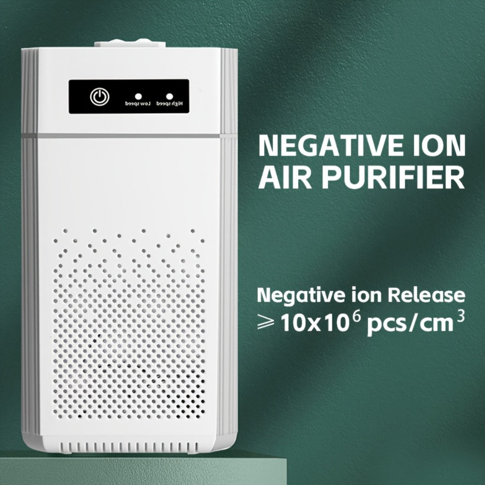 Portable Negative Ion Air Purifier with HEPA Filter, USB Powered Desktop Air Cleaner Removes Odors Dust Smoke Pollen, 51-150 m³/h Airflow, Compact Air Purifier for Bedroom Office Car Travel
