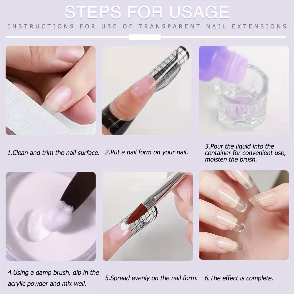 Acrylic Nail Kit Professional Complete Set with Clear Pinkish Nude Powder Non-Yellowing Liquid Monomer Nail Brush & Cleaner - Salon Quality DIY Home Manicure Nail Extension Tools