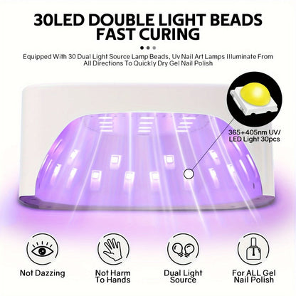 LED Nail Lamp Rechargeable HD Display Smart Nail Dryer Fast Cure All Gel Polish UV Light Cordless Portable Low Heat Mode Home Salon Professional Manicure Pedicure Tool White