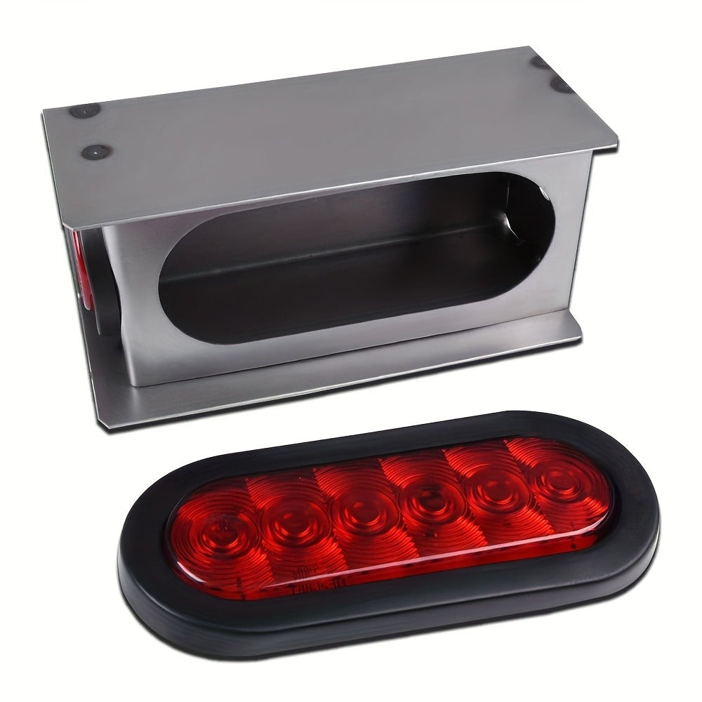 LED Trailer Tail Lights Steel Housing Box 6" Oval Stop Turn Tail Light + 2" Round Amber Marker Lights DOT Rated Heavy Duty for Semi Truck Cargo Boat Trailer, 14-Gauge Steel Enclosure