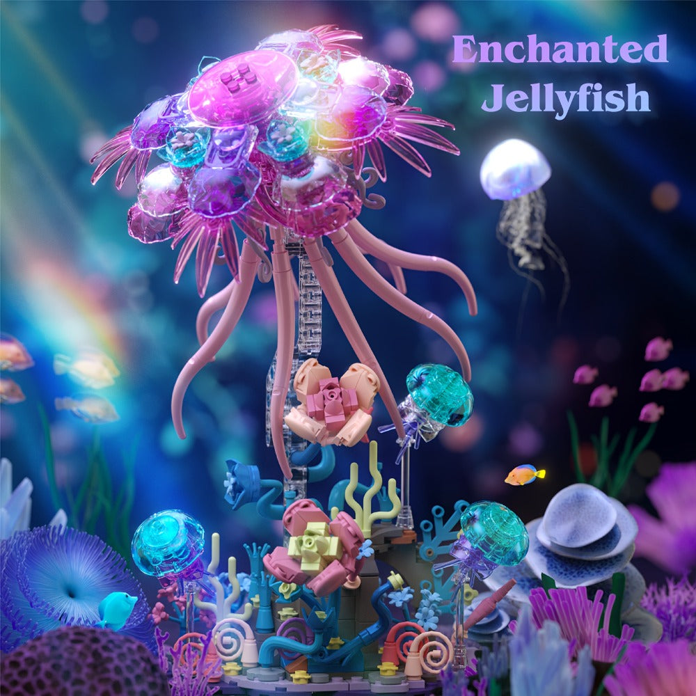 Jellyfish Building Block Model 526pcs – DIY Ocean Brick Assembly Kit for Adults & Teens, Aesthetic Desk Shelf Decor Display, Unique Creative Gift for Valentine's Day Birthday Christmas Halloween