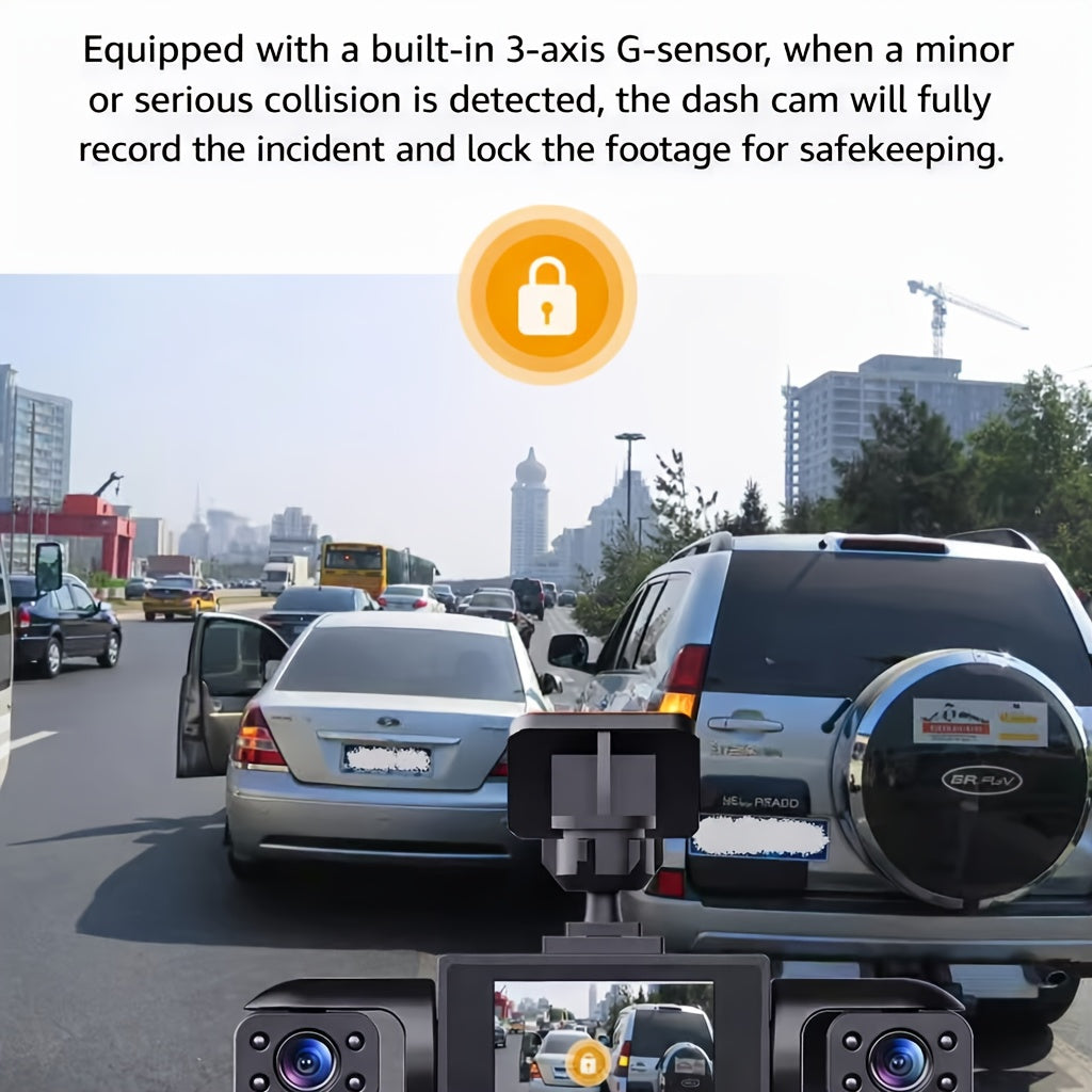 4-Camera 1080P Dash Cam, 360° Recording, 3.6" Clear IPS Screen, Night Vision/WDR, Parking Detection, Easy Mount