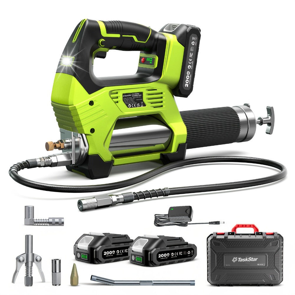 Electric Grease Gun 12000PSI Cordless – 3-Speed Brushless Motor, Dual 2.0Ah Batteries, LED Light, Heavy-Duty Wireless Grease Gun for Automotive, Farm & Industrial Lubrication