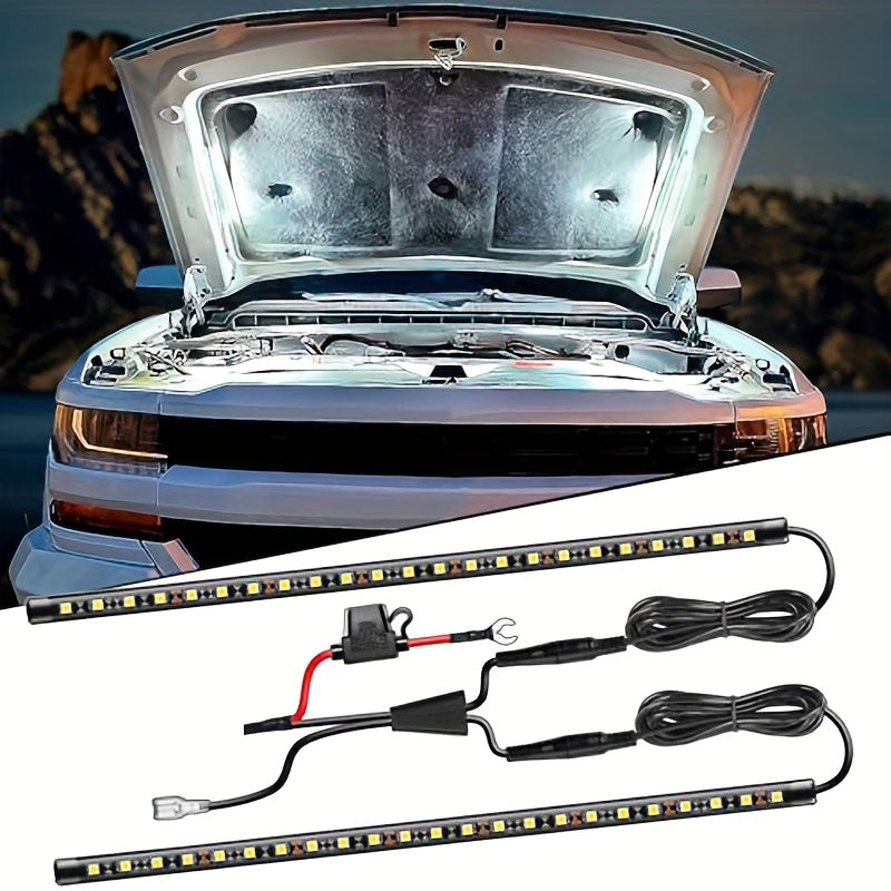 [LED Lighting Kit] LED Lighting Kit for Car Engine Hood - 2pcs - 12V. Automotive LED Strip Light Pole. Working Inspection Light Strip for Car Engine Hood. Automatic Switch. 46 LEDs. Universal Fit for Any Vehicle