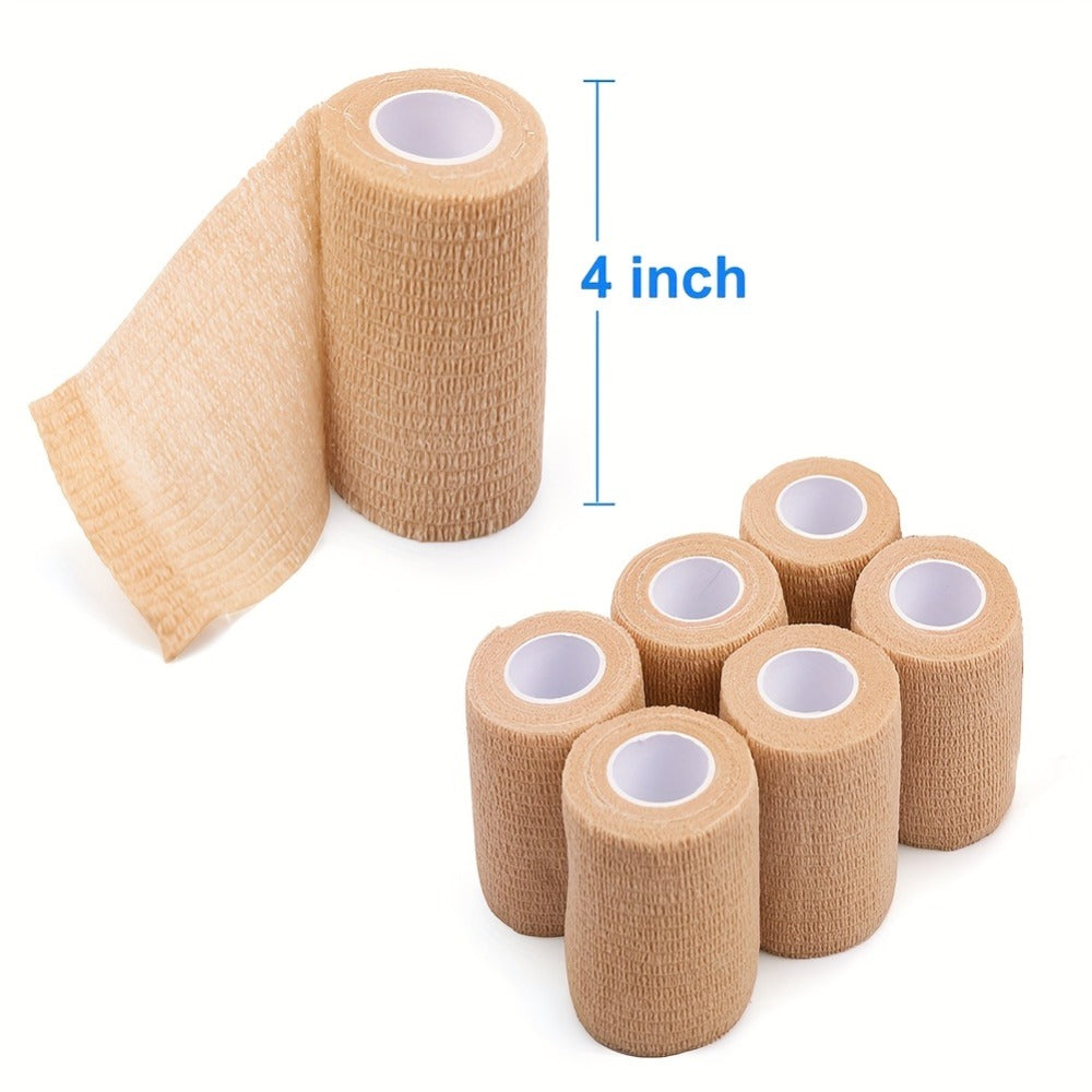Self Adhesive Bandage Wrap 4 Inch x 5 Yards Cohesive, 6 Rolls Non-Woven Self-Sticking Athletic Tape for Ankle Knee Wrist Sprains, Breathable Elastic First Aid Medical Wrap Elbow Support