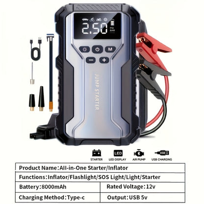 Upgraded 7-in-1 Portable Car Jump Starter – Multifunctional Emergency Battery Booster for 12V Vehicles Up to 2.64gal Gas / 2.38gal Diesel, LED Emergency Light, Available with or without Air Pump