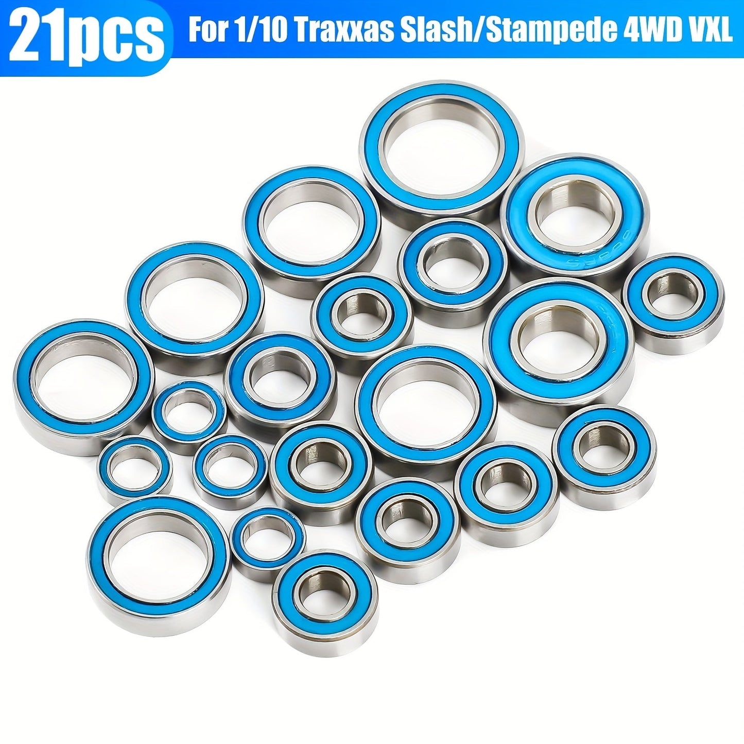 RC Ball Bearing Set 21pcs for Traxxas Slash 4x4 Stampede 4WD VXL 1/10 Scale – Alloy Steel Sealed Bearings Upgrade Kit Reduce Friction Boost Speed RC Crawler Replacement Parts Performance Gift