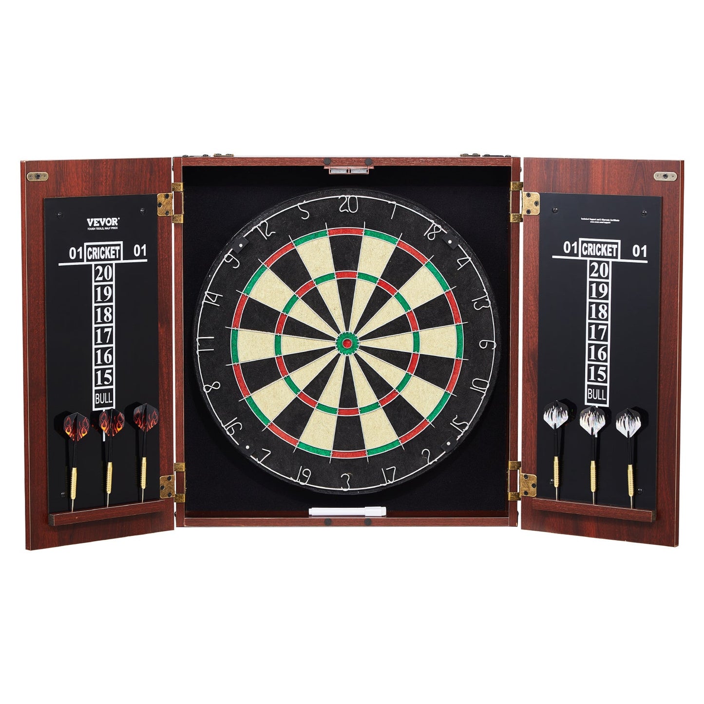Dartboard Cabinet Set with Steel Tip Darts – 18 Inch Sisal Fiber Board, Retro Wood Cabinet, Scoreboard & Full Accessories Included