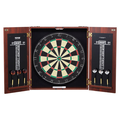 Dartboard Cabinet Set with Steel Tip Darts – 18 Inch Sisal Fiber Board, Retro Wood Cabinet, Scoreboard & Full Accessories Included