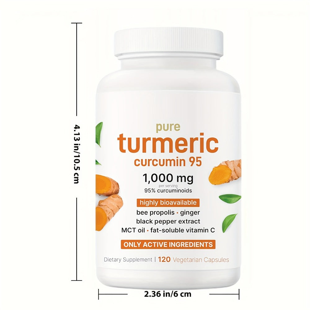 Turmeric Curcumin 1000mg 120 Capsules Triple Action Supplement with Ginger, Black Pepper & Bee Propolis for Heart, Brain & Joint Support, Natural Anti-Inflammatory for Men & Women