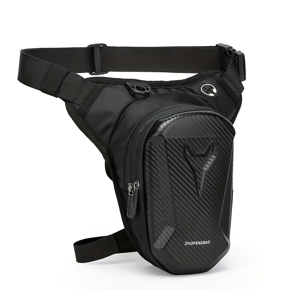 Waterproof Motorcycle Leg Bag EVA with Headphone Jack Double Zipper Adjustable Strap for Off-Road Riding - Thigh Waist Pack Secure Storage Black