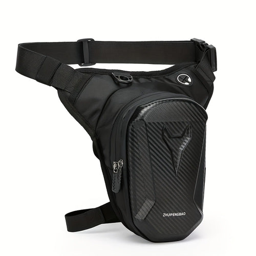 Waterproof Motorcycle Leg Bag EVA with Headphone Jack Double Zipper Adjustable Strap for Off-Road Riding - Thigh Waist Pack Secure Storage Black
