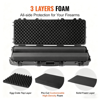 Hard Rifle Case 42 Inch with Wheels - Lockable TSA Approved Gun Case, 3-Layer Protective Foam, Crushproof Hard Shell for Two Rifles or Shotguns, Pressure Valve & Metal Hinges for Hunting & Travel