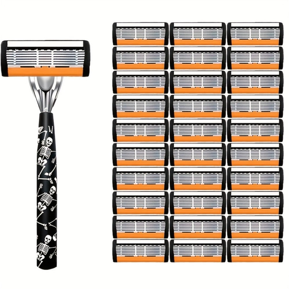 Safety Razor for Men 7-Layer Progressive Blades — Non-Slip Stainless Steel Handle Classic Double Edge Razor for Beard & Mustache Grooming, 1 or 2 Handle + 15–36 Blade Pack Options