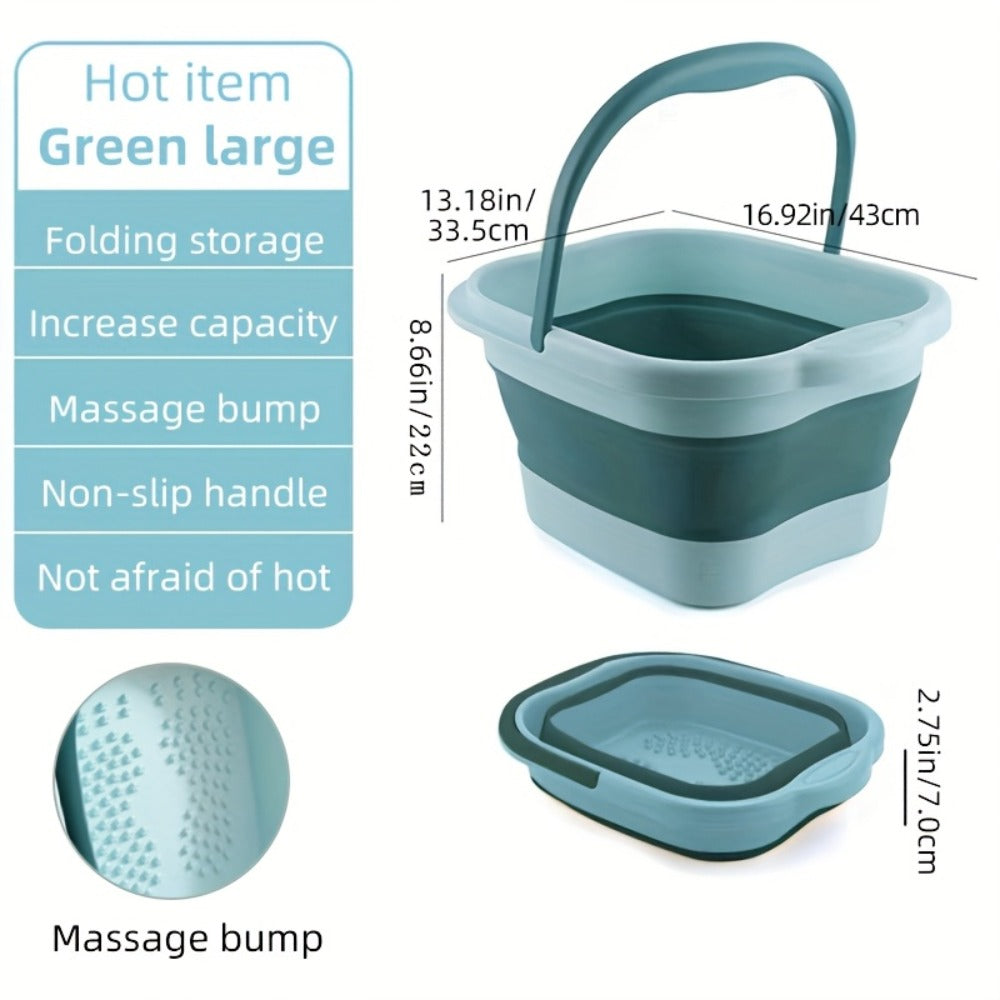 Foldable Foot Bath Tub Collapsible Foot Soak Basin 3.96 Gallon with Carry Handle Portable Pedicure Soaking Tub Space-Saving Easy Clean for Home Spa Salon Travel Green Pink