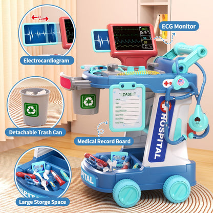 Kids Doctor Kit with Medical Cart Set – Movable Toy Trolley, Stethoscope, Thermometer & Accessories | Doctor Nurse Role Play Toy for Boys & Girls Ages 3 4 5 6, Birthday & Christmas Gift