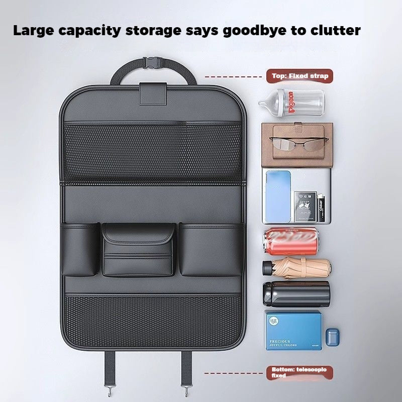 1/ 2pcs Faux Leather Car Backrest Organizer with Foldable Table Holder, Car Seat Backrest Protection Pad, And Foldable Car Seat Organizer with Tablet Stand