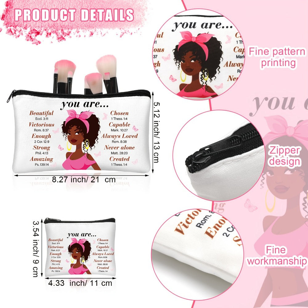 African Queen Makeup Bag Set 12 Pcs Inspirational Zipper Cosmetic Bags with Wallet Travel Toiletry Organizer Gift Set for Black Women Girls Birthday Juneteenth Kwanzaa