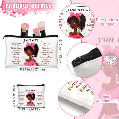 African Queen Makeup Bag Set 12 Pcs Inspirational Zipper Cosmetic Bags with Wallet Travel Toiletry Organizer Gift Set for Black Women Girls Birthday Juneteenth Kwanzaa