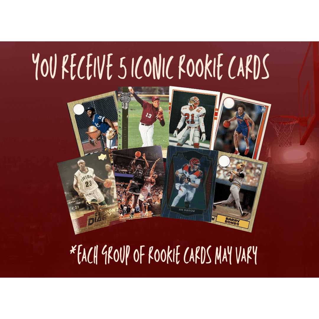 Sports Rookie Card Lot of 5 Cards NBA NFL MLB | Hall of Famers & Stars LeBron James Derek Jeter Barry Bonds | Near Mint Authentic Licensed Collector Gift