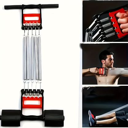 Resistance Band Foot Pedal Puller Multifunctional Stainless Steel Chest Expander Adjustable Tension Arm Shoulder Muscle Trainer for Home Gym Bodybuilding Strength Workout Sit-Up Exercise