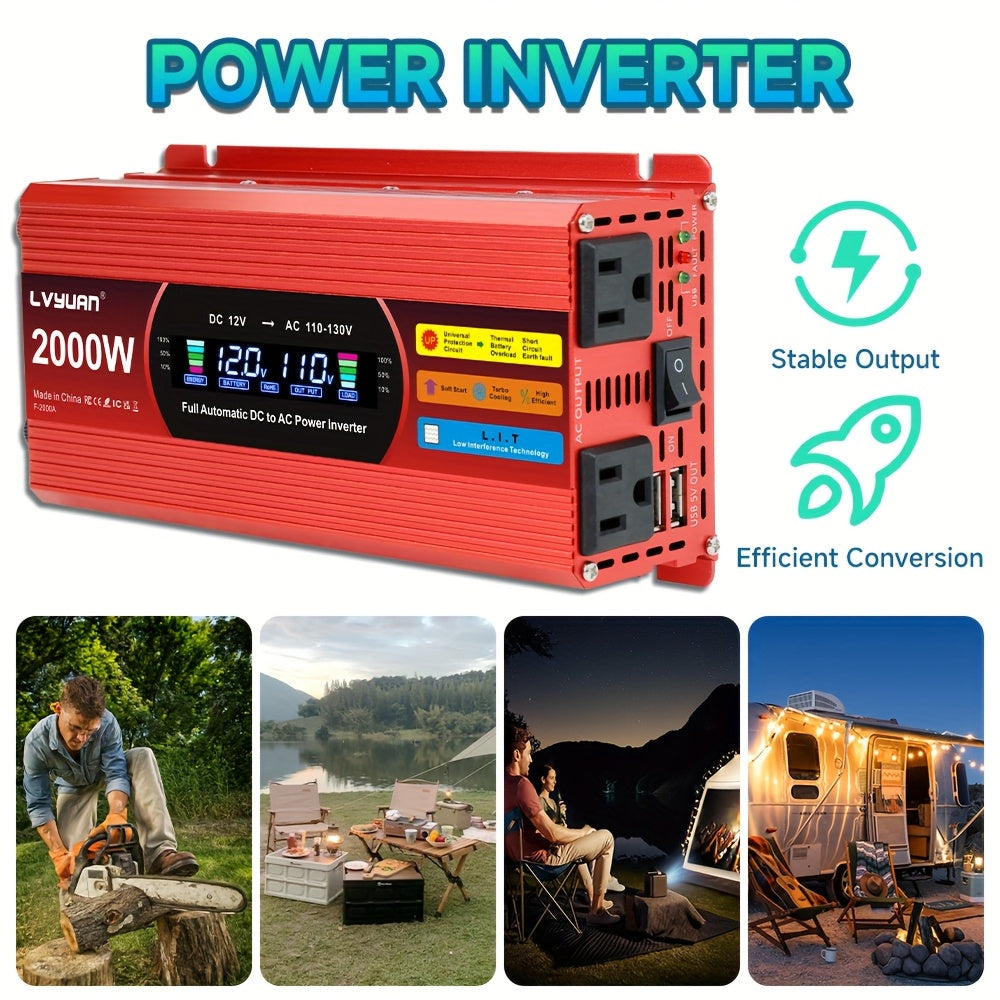 Car Power Inverter 200W / 1000W / 3000W - DC 12V to 110V AC Converter with LCD Display, Dual AC Outlets & Dual USB | For Car, Truck, Boat & Home