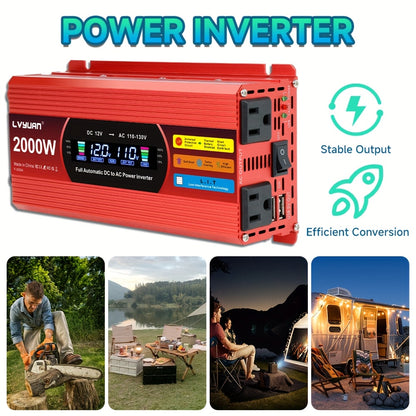 Car Power Inverter 200W / 1000W / 3000W - DC 12V to 110V AC Converter with LCD Display, Dual AC Outlets & Dual USB | For Car, Truck, Boat & Home