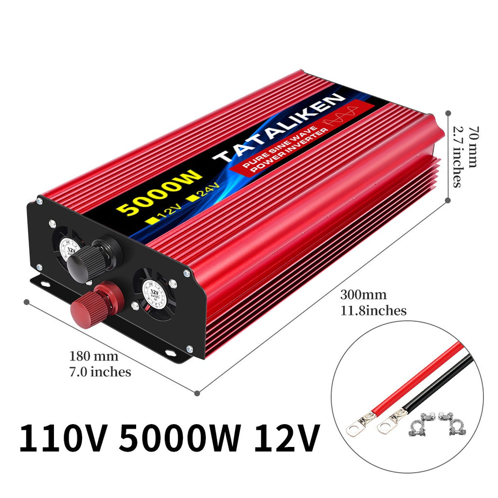TATALIKEN Pure Sine Wave Inverter 1000W (peak) / 5000W (peak) Power, 12V/24V to 110V DC to AC, for Power Outages, Camping, Backup, And Automotive Accessories, Without Battery