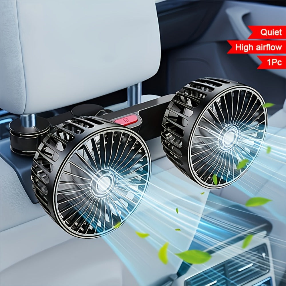 Car Fan for Back Seat - Dual Head USB Cooling Fan, Foldable 360° Rotation, Ultra-Quiet Motor, 70-Inch Cord, for Vehicle, Home & Office Use