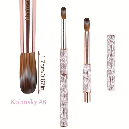 Kolinsky Nail Brush Pink Sparkling Metal Handle – Round Head Acrylic Nail Art Brush for Extensions & Manicure, Sizes #8 #10 #12 & 3-Piece Set, Genuine Kolinsky Hair Bristles for Salon & Home Professional Use
