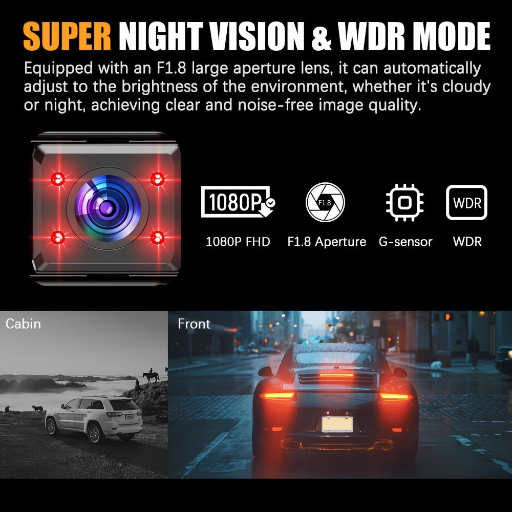 360° 3/4 Lens Dash Cam USA, 4 Channel Front/Rear/Left/Right Recording, Night Vision, 3.16" IPS Screen with Wifi, G-Sensor, Parking Mode, 32GB Card Optional/No Card