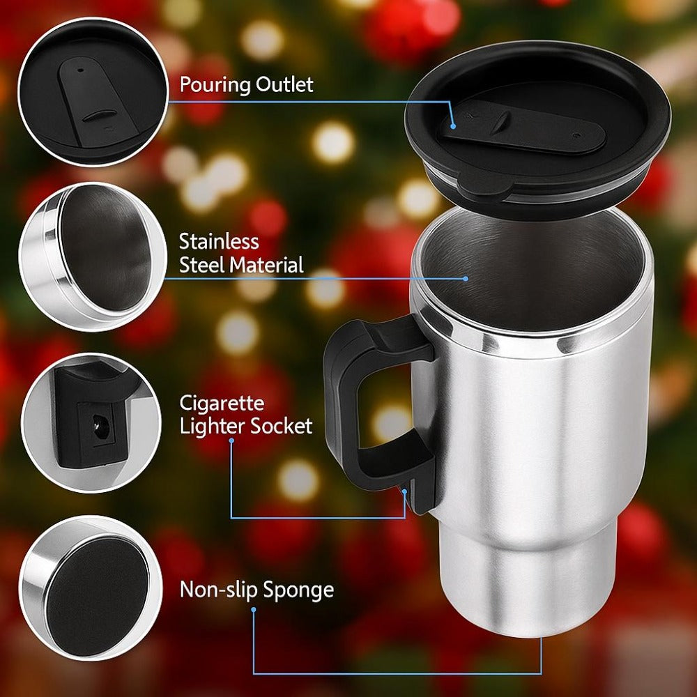 Car Electric Kettle 12V - Portable Stainless Steel Travel Hot Water Heater Cup for Tea Coffee, 15.22oz Fast Boiling, Camping Road Trip Office Vehicle Use