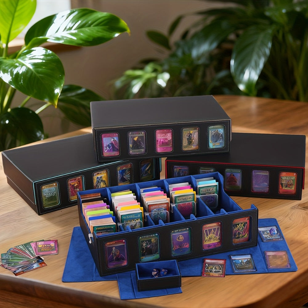 Trading Card Storage Box 5-Row with 24 Colored Dividers, 5 Card Sleeves & 5 Grid Boards – Card Organizer for Pokemon MTG Yu-Gi-Oh Sports Cards, Collection Display & Daily Storage, 5 Colors