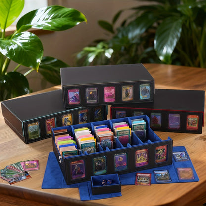 Trading Card Storage Box 5-Row with 24 Colored Dividers, 5 Card Sleeves & 5 Grid Boards – Card Organizer for Pokemon MTG Yu-Gi-Oh Sports Cards, Collection Display & Daily Storage, 5 Colors