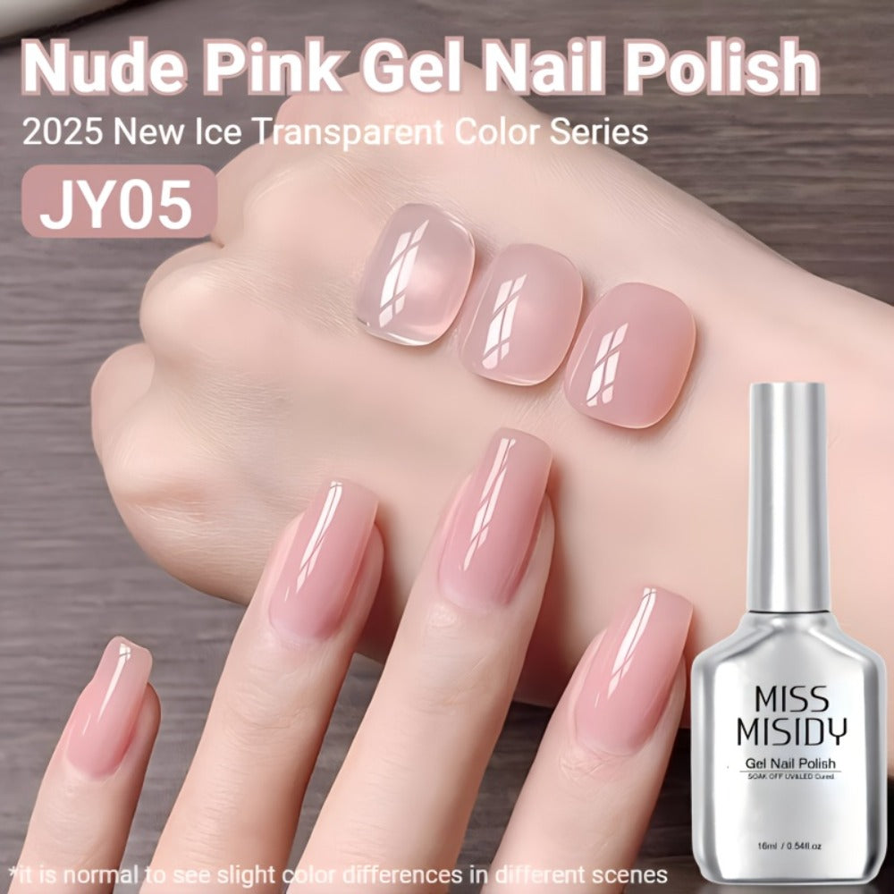 Ice Transparent Nude Pink Gel Nail Polish 0.54oz Sheer Glass Finish UV LED Soak-Off - Alcohol-Free Unscented Chip-Resistant Long Lasting Salon Quality Nail Color for Women JY05 Series DIY Manicure