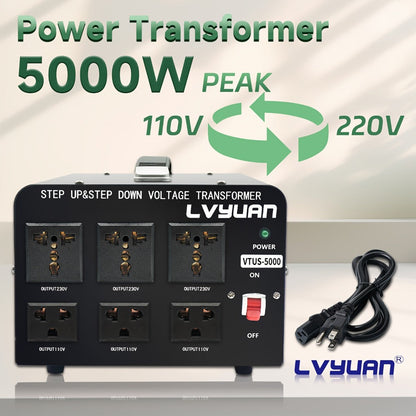 Heavy-Duty Voltage Converter Transformer 800W Continuous 5000W Peak - Step Up Step Down 110V to 220V, Aluminum Alloy Housing, Overload Indicator, Safety Protection, Black & White Options
