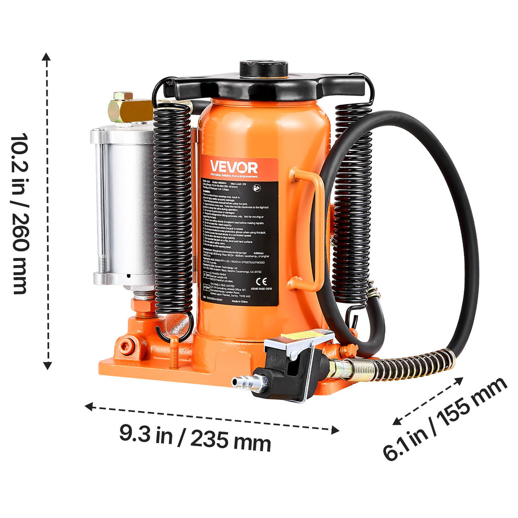 VEVOR Air Hydraulic Bottle Jack High Lift Jack 20 Ton (44092 lb) Car Auto Repair
