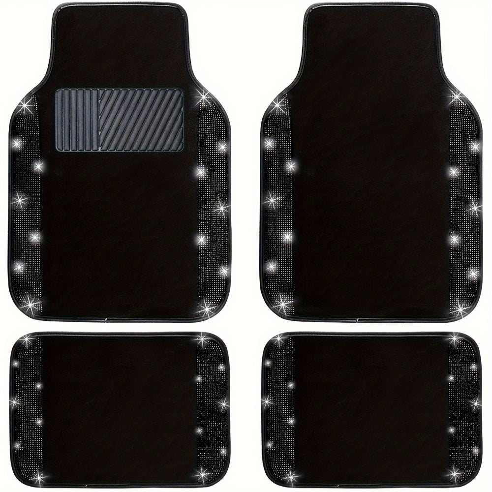 Bling Car Floor Mats Full Set – Rhinestone Sparkle Glitter Diamond Carpet, Universal Fit Cars SUV Trucks, 4pcs Anti-Slip Pad, Cute Car Accessories for Women & Girls