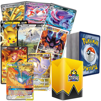100+ Pokémon Cards Triple Power Bundle – 3 Guaranteed Ultra Rare (EX/GX/V/VMAX/VSTAR) + 10 Holos + TCG Empire Storage Box | Authentic Collection Gift for Kids & Collectors