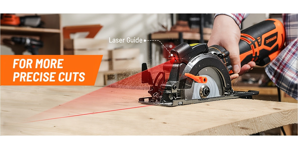 4.5 Inch Mini Compact Circular Saw with Laser Guide, Dual Metal Side Handle Stable Control, 5.2A 7000RPM Power Saw, 43mm Max Cutting Depth, 6 Extra Saw Blades Included, Cuts Wood, Plastic, Soft Metal, Tile. Perfect DIY Power Tool Gift