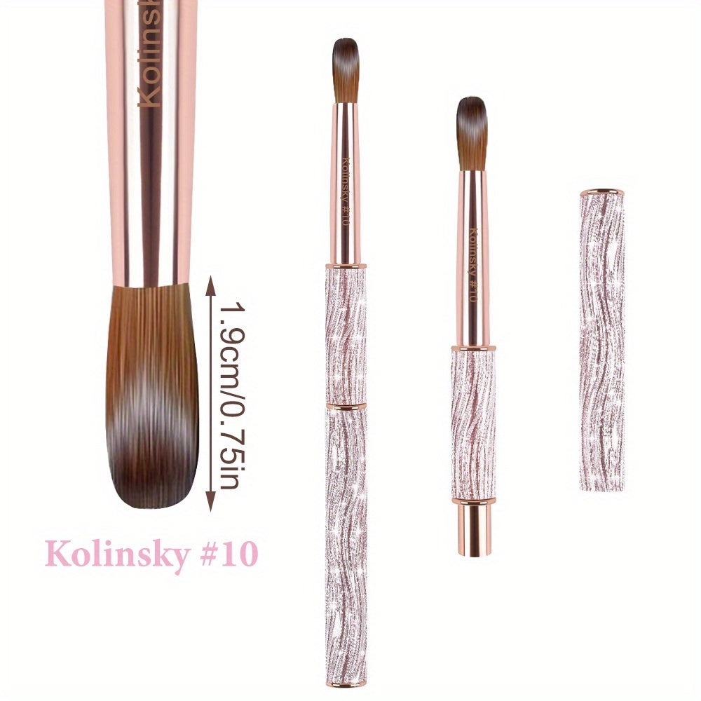 Kolinsky Nail Brush Pink Sparkling Metal Handle – Round Head Acrylic Nail Art Brush for Extensions & Manicure, Sizes #8 #10 #12 & 3-Piece Set, Genuine Kolinsky Hair Bristles for Salon & Home Professional Use