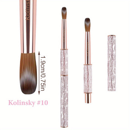 Kolinsky Nail Brush Pink Sparkling Metal Handle – Round Head Acrylic Nail Art Brush for Extensions & Manicure, Sizes #8 #10 #12 & 3-Piece Set, Genuine Kolinsky Hair Bristles for Salon & Home Professional Use