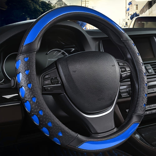 Stylish Faux Leather Steering Wheel Cover With Heart Pattern - Non-Slip, Wear-Resistant, Anti-Aging, All-Season Use, Sports Style Interior Accessory, Ideal Gift For Car Enthusiasts, Car Interior Accessory | Heart Pattern Design