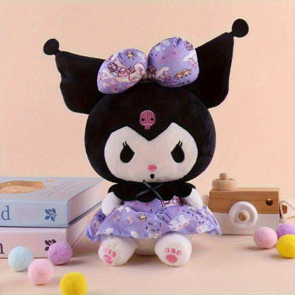 Kuromi Gothic Kawaii Stuffed Animal – Sanrio Plush Doll with Skull Embroidery Floral Bow Headband Princess Dress, Purple Pink Soft Toy Birthday Gift for Girls Teens Anime Fans